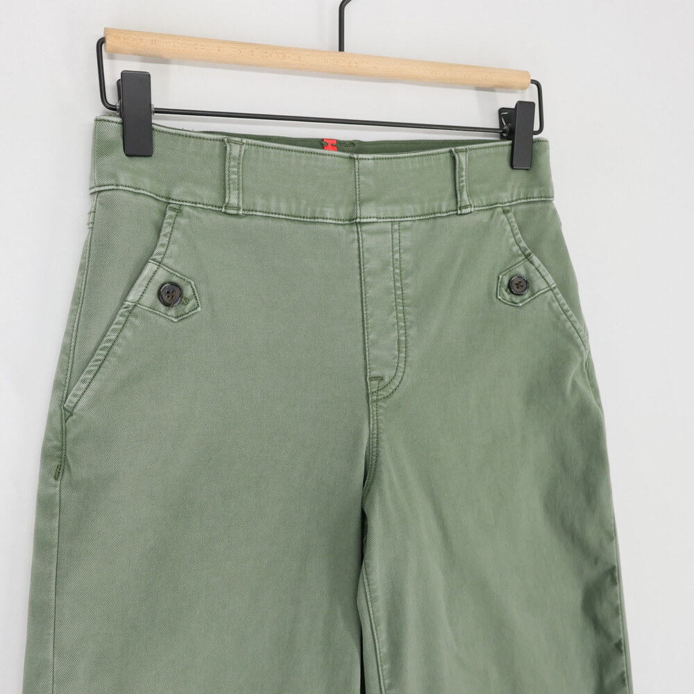 Spanx Stretch Twill Pants Womens S  Petite Green Cropped Wide Leg High Rise - Picture 3 of 11